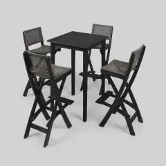 Polaris 5pc Wood and Wicker 26" Square Bar Set Dark Gray - Christopher Knight Home