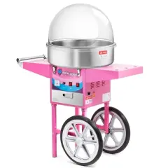 Olde Midway Cotton Candy Machine with Cart and Bubble Shield, Electric Candy Floss Maker with 3 Bin Storage Drawer