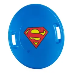 Slippery Racer Downhill Pro Heavy-Duty Cold Resistant Superman Adults and Kids Plastic Saucer Disc Snow Sled with Handles, Blue