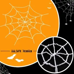 Spider Webs Halloween Decorations Outdoor, 10.5ft 7 Coils White Fake Spider Web, Wall Decor for Halloween Party