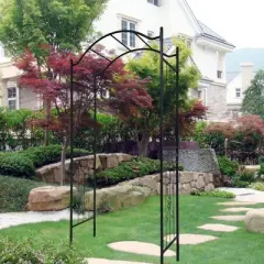 DOMETOUR Black Metal Garden Arch, 3.6ft x 1.47ft x 7.5ft, Climbing Plants Support, Outdoor Garden Arbor