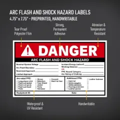 Avery Arc Flash/Shock Danger Labels, Waterproof, UV Resistant, Preprinted, Handwrite-Only, 4.75" x 7.75", 40 Warning Decal Labels