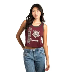 Harry Potter Hogwarts Crest Sleeveless Cardinal Red Women's Chunk Rib Tank Top