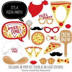 Big Dot of Happiness Pizza Party Time - Baby Shower or Birthday Party Photo Booth Props Kit - 20 Count