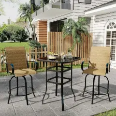 Outdoor Bar Table, Square Patio Table Tempered Glass, Outdoor Bistro Tables for Hot Tub, Balcony, Garden, Patio, Poolside, Lawn, Backyard