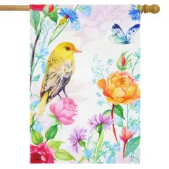 Whimsical Bird Spring Burlap House Flag Floral 28" x 40" Briarwood Lane