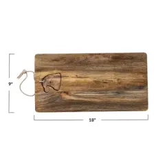 Storied Home Mango Wood Cheese and Cutting Board with Santa Hat Cut-Out, Jute Tie, and Santa Hat Block, Natural