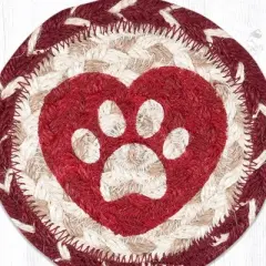 Earth Rugs Heart Paw Printed Jute Coaster 5"x5" Round Handcrafted Tabletop Accent