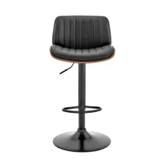 Brock Adjustable Counter Height Barstool with Faux Leather Seat Walnut Finish Back Steel Base - Armen Living
