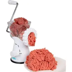 CucinaPro Manual Meat Grinder - Mincer w 2 Stainless Steel Plates, Sausage Attachment, Press, Heavy Duty Suction Base and Dishwasher Safe Design