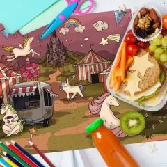 merka Kids Wipeable Plastic Placemats for Dining Table - Ocean, Space, Jungle, Unicorns for Ages 2 and Up, Set of 4