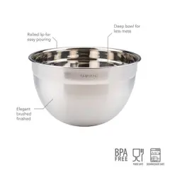 Tovolo 7.5qt Stainless Steel Mixing Bowl: 23" Diameter, 12.375" Height, Hand Wash, 2.05 lbs, Silver