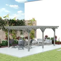 Outsunny Wooden Pergola Grape Trellis, Outdoor Gazebo for Garden, Patio, Backyard, Deck, Gray