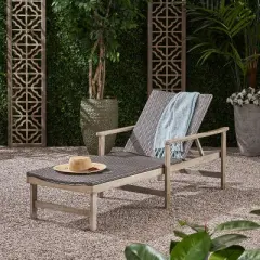 Gulches Wood and Wicker Gray Patio Chaise Lounges - Adjustable Recliners with Armrests