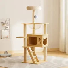 Multipet 48.8" Modern Cat Tower, Wood Cat Tree Tower with Sisal-Covered Scratching Posts Top Perch and Acrylic Hammock