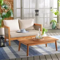Christopher Knight Home Burchett Patio 2 Piece Acacia Wood and Wicker Conversation Set with Cushions
