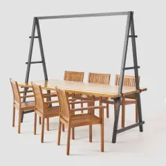 Huckleberry 7pc Acacia Wood and Iron Planter Dining Set