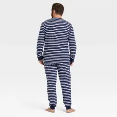 Men's Striped 100% Cotton Matching Family Pajama Set - Navy