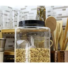 Cornucopia Brands-1gal Square Clear Plastic Canisters with Black Lids 2pk