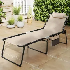 Costway 1/2 PCS Oversize Folding Chaise Lounge with Backrest Detachable Pillow Pocket