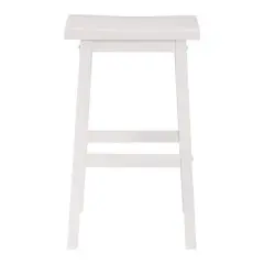 PJ Wood Classic Saddle-Seat 29 Inch Tall Kitchen Counter Stool for Homes, Dining Spaces, and Bars with Backless Seat, 4 Square Legs, White, Set of 2