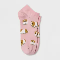 Women's Guinea Pig Low Cut Socks - Pink 4-10: Cute Animal Pattern, Lightweight Knit