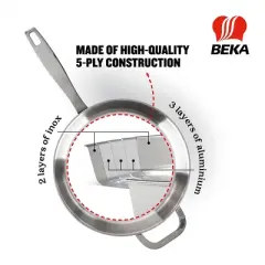 Beka Maestro Frying Pan Skillet - Stainless Steel Pan for Stainless Steel Cookware Set 5-Ply Construction, Oven Safe, Non Toxic Cookware