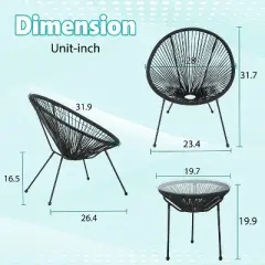 FDW 3 Piece Patio Bistro Set Acapulco Chair Set Stylish and Comfortable Patio Seating with Glass Table Outdoor Furniture Set for Patio Balcony