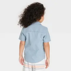 OshKosh B'gosh Toddler Boys' Short Sleeve Woven Chambray Shirt - Light Blue Denim