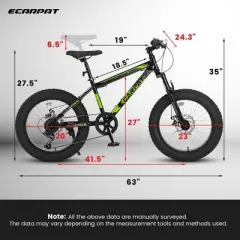 NicBex 20"Mountain Bike with Front Suspension for Kids&Teens,High Carbon Steel Frame,Shimano 7 Speeds with Disc Brakes,Durable Wide Tires