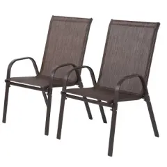 2 Piece Patio Chairs, Outdoor Camping Chairs with Textilene Fabric, Set of 2 Garden Chairs with Armrest High Backrest for Garden Patio Beach