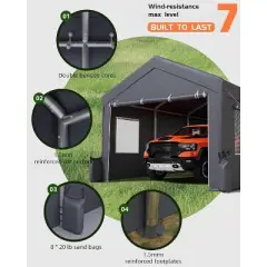 GustoWave Heavy Duty 13x20 Ft Carport, Portable Garage with Removable Sidewalls & Doors