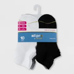 All Pro Women's Lightweight 10pk No Show Tab Socks - White/Gray/Black 5-10