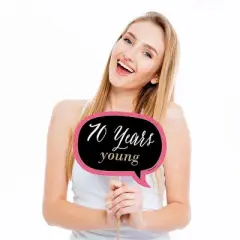 Big Dot of Happiness Funny Chic 70th Birthday - Pink, Black and Gold - Birthday Party Photo Booth Props Kit - 10 Piece