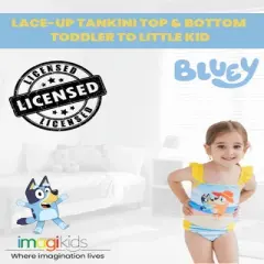 Bluey Bingo Bluey Girls Lace-Up Back Tankini Top and Bikini Bottom Swim Set Toddler