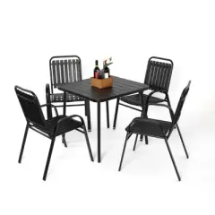 Dining Sets 5 Piece For Outdoor, Dining Table Set With Plastic Chair And Steel Table, Patio Dining Sets For Garden-Cuddlewood