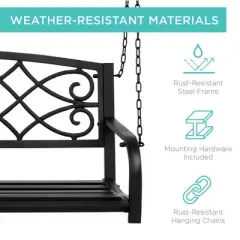 Best Choice Products 2-Person Metal Outdoor Porch Swing, Hanging Patio Bench w/ Weather-Resistant Steel