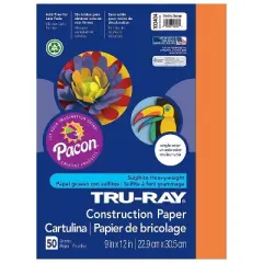 Pacon Tru-Ray Construction Paper Electric Orange 9" x 12" 50 Sheets Per Pack 5 Packs (PAC103404-5)