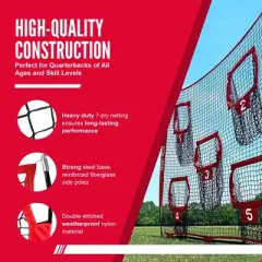 Hit Run Steal Heavy Duty Portable 7 x 7 feet Football Throwing Net with 5 Target Pockets for Quarterback Training and Throwing Target Practice