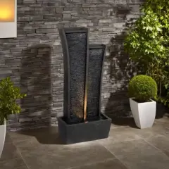 NAYSAYE Fountain Polyresin Tower Design with Cascading Water for Garden Patio Indoor Outdoor, Gray, 18"*10.5"*41"
