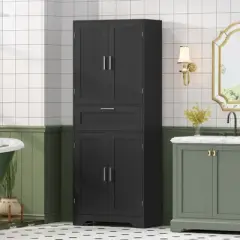 USIKEY 67" H Tall Storage Cabinet, Bathroom Cabinet with 1 Large Drawer & 2 Adjustable Shelves, for Dining Room, Living Room, Home Office