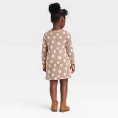 Grayson Collective Toddler Girls' Cozy Floral Ribbed Long Sleeve Dress - Brown