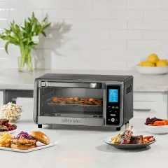 Gourmia Digital 4-Slice Toaster Oven Air Fryer with 11 Cooking Functions Stainless Steel Gray: 1000W, Dishwasher-Safe Parts