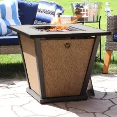 Sunnydaze Reykir Modern Smokeless Metal Outdoor Fire Pit with Tile Tabletop and Rafa Fabric Sides - 24" H