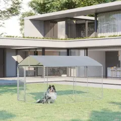 PawHut Dog Kennel Outdoor Heavy Duty Playpen with Galvanized Steel Secure Lock Mesh Sidewalls and Waterproof Cover for Backyard, 13' x 7.5' x 7.5'