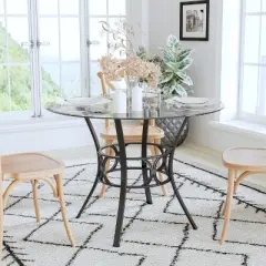 Emma and Oliver 42'' Round Glass Dining Table with Black Metal Frame