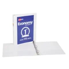Avery 1" Round Ring Binder 175 Sheet Capacity Economy View Binder - White: Professional 3 Ring, Hard Cover, 1in