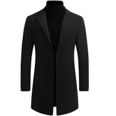 Lars Amadeus Men's Slim Fit Winter Notched Lapel Single Breasted Long Jacket Overcoat