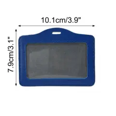 Unique Bargains Faux Leather Plastic Horizontal ID Badge Card Holder Blue 5 Pcs