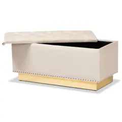 Powell Velvet Fabric Upholstered and PU Leather Ottoman Gold - Baxton Studio